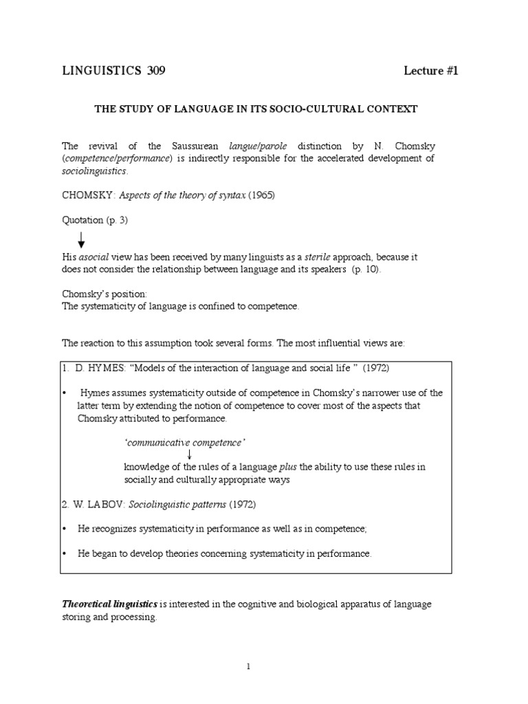 The Study of Language in Its Socio-Cultural Context | PDF ...