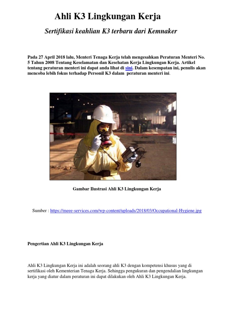 Ahli K3 Lingkungan Kerja Pdf