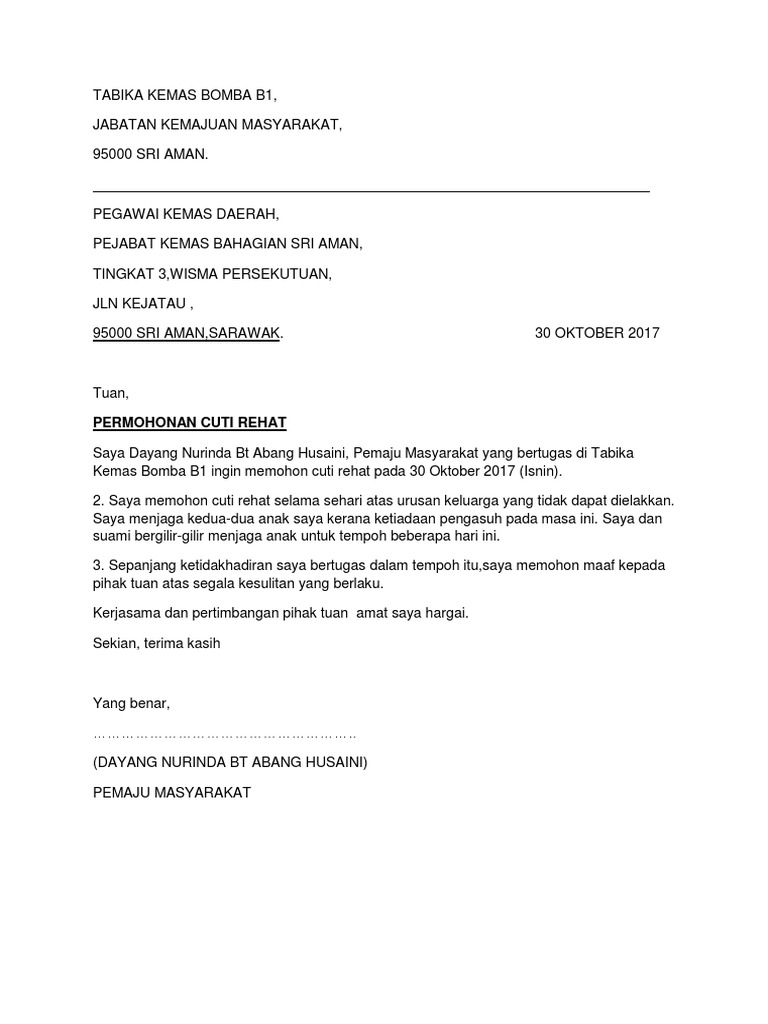 Surat Pemohonan Cuti Pdf