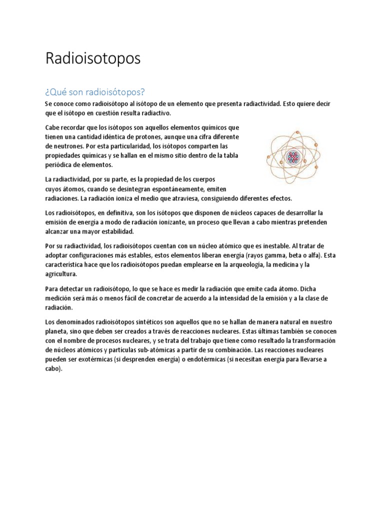 Radioisótopos en Medicina y sus Usos | PDF | Isótopo | Reacción nuclear