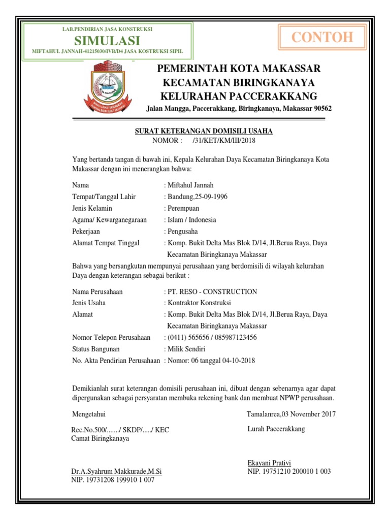 Surat Keterangan Domisili Usaha