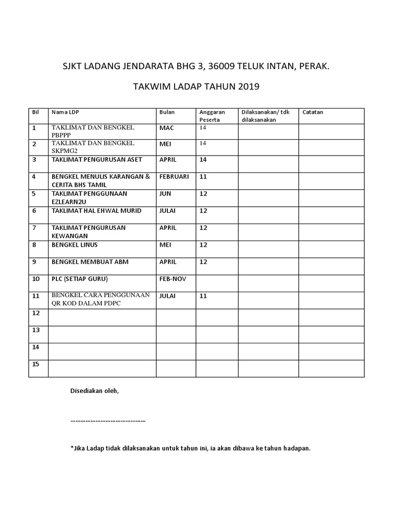 Takwim Ladap Tahun 2019 Pdf