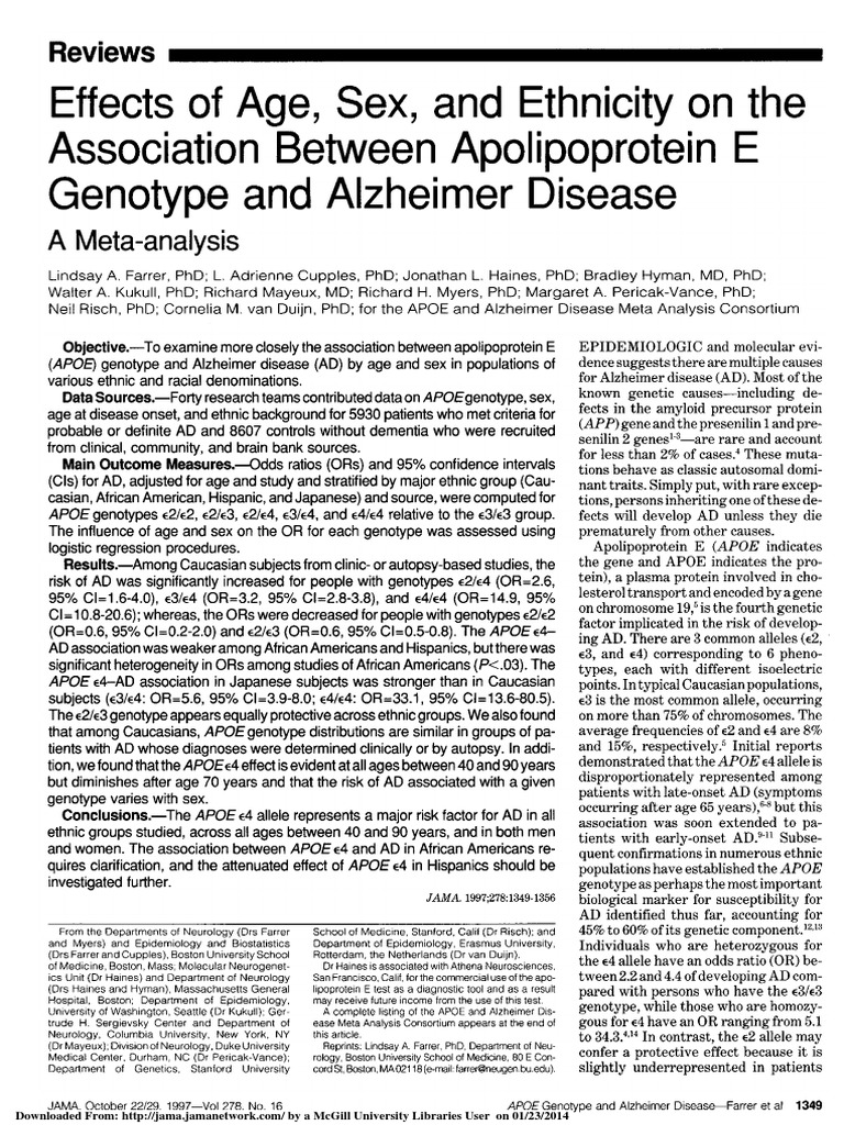 Age, Ethnicity Apolipoprotein: Genotype | PDF | Apolipoprotein E | Biology