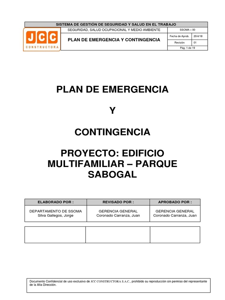 Plan de Emergencia y Contingencia JCC | PDF | Primeros auxilios | Quemar