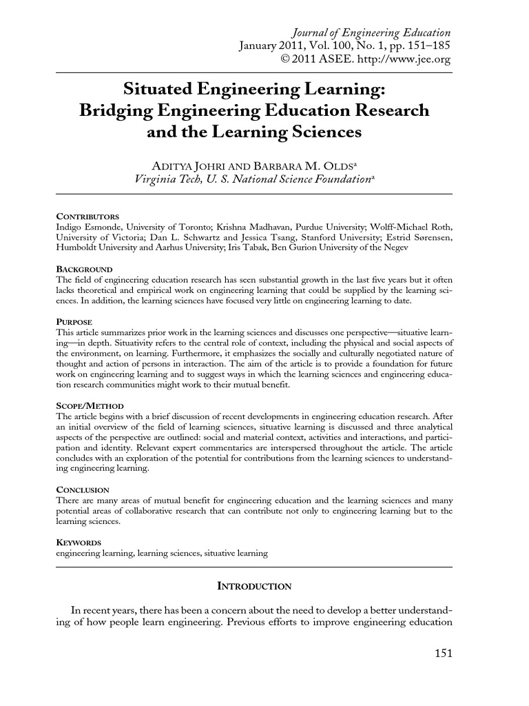 Situated Engineering Learning: Bridging Engineering Education Research ...