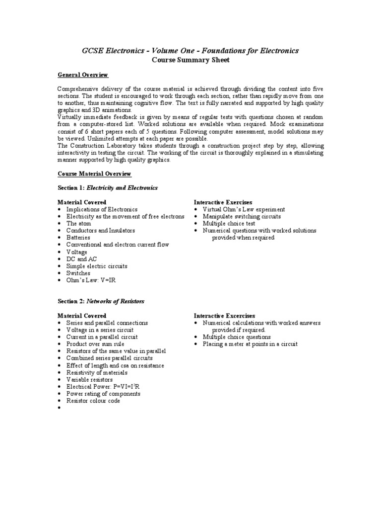 GCSE Electronics - Volume One - Foundations For Electronics: Course ...