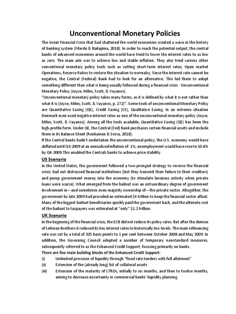 Unconventional Monetary Policies Overview | PDF | Quantitative Easing ...