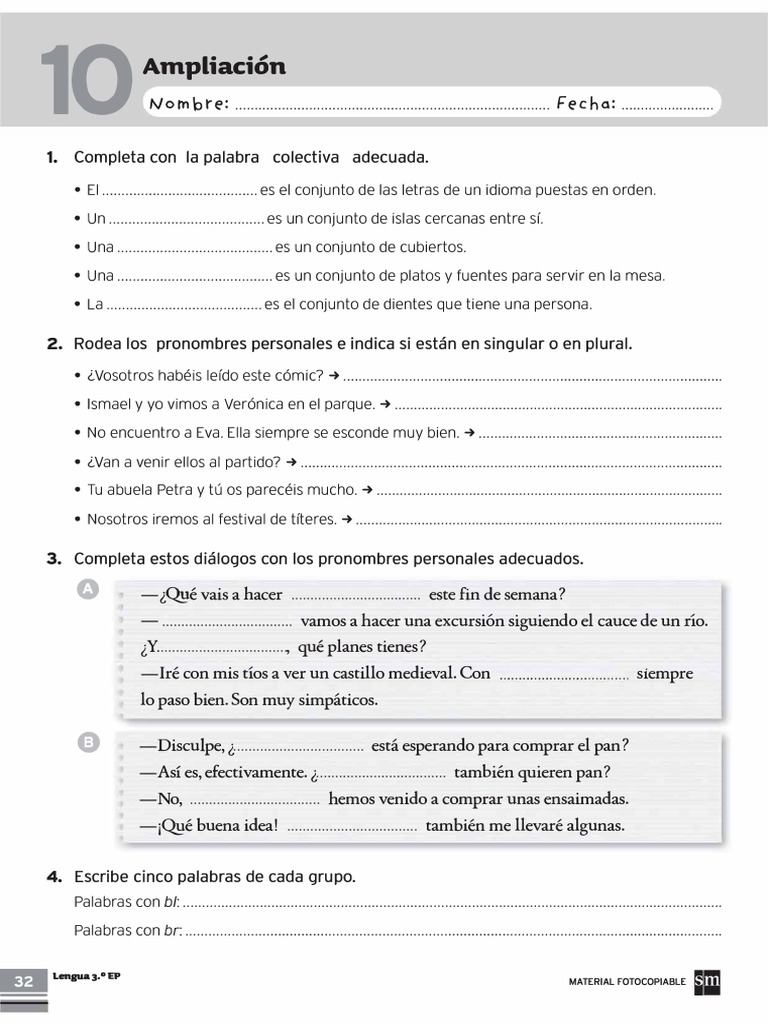 Tercero de Primaria Lengua SM Tema 10 Ampliación | PDF | Lingüística ...