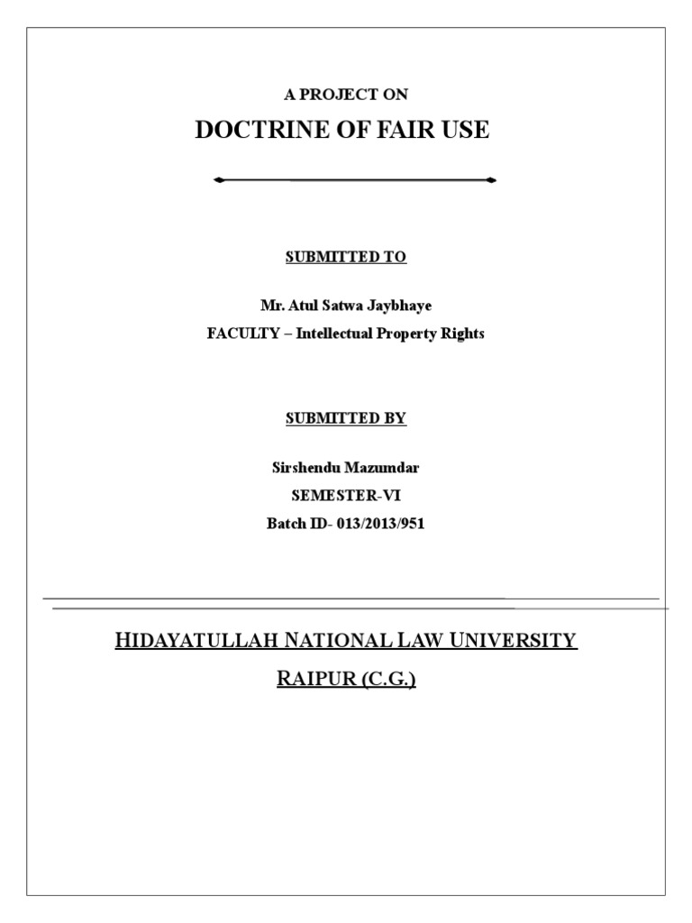 Doctrine of Fair Use H N L U R PDF Fair Dealing Fair Use