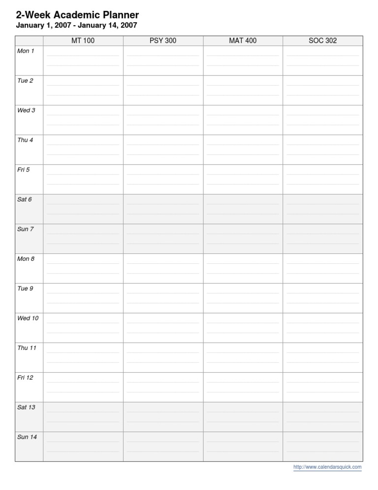 2-Week Academic Planner Template | PDF | Career & Growth | Business