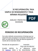 Periodo de Recuperación, Tasa Simple de Rendimiento