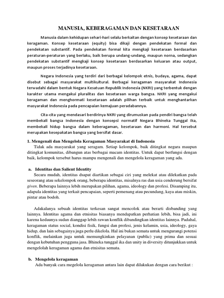 Rangkuman Isbd Manusia Keberagaman Dan Kesetaraan Pdf