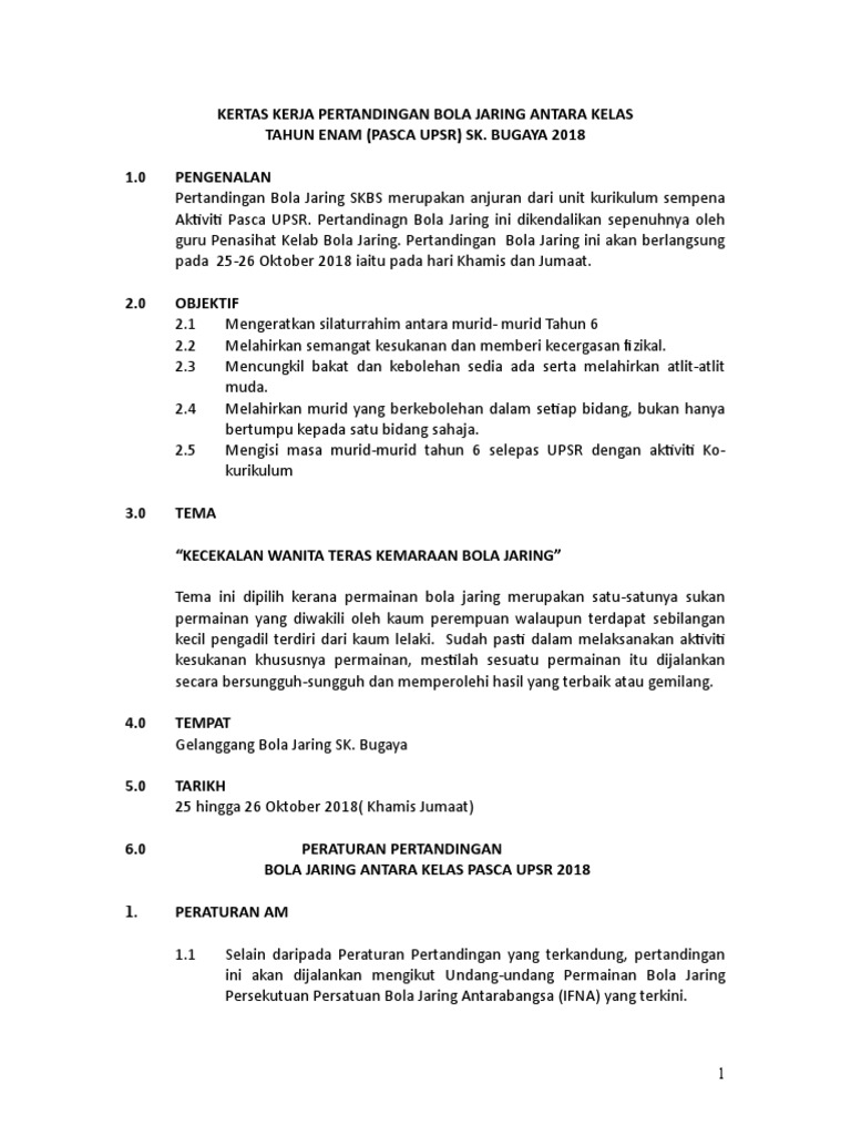 Kertas Kerja Pertandingan Bola Jaring
