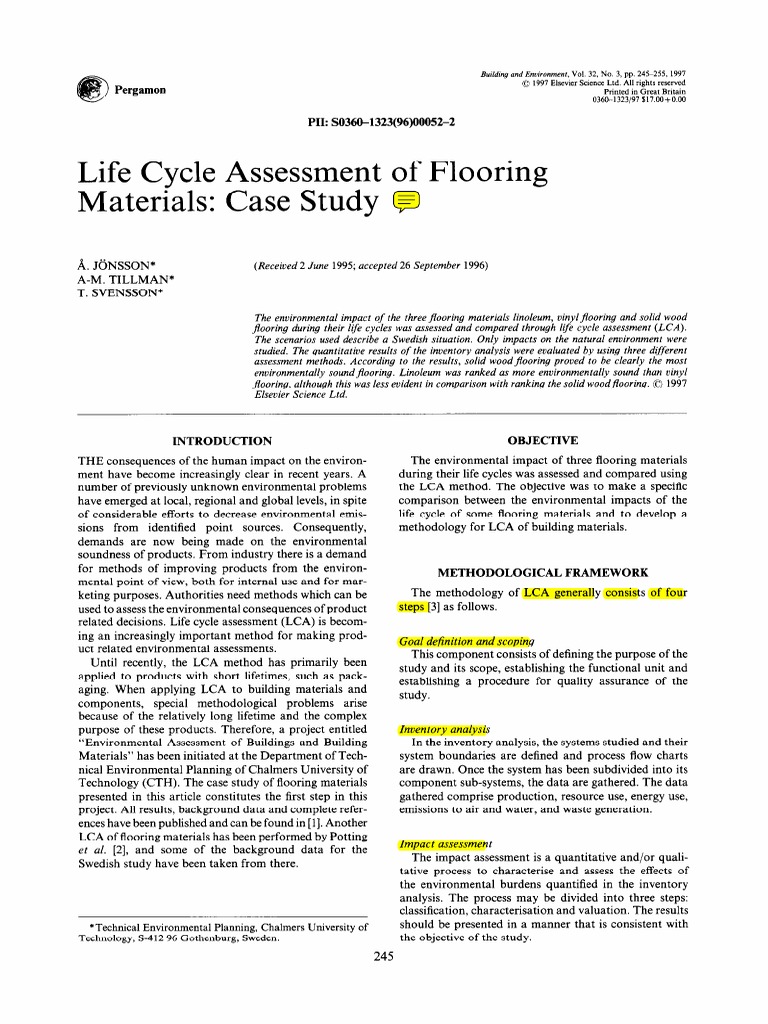 Life Cycle Assessment of Flooring Materials: Case Study | PDF | Life ...