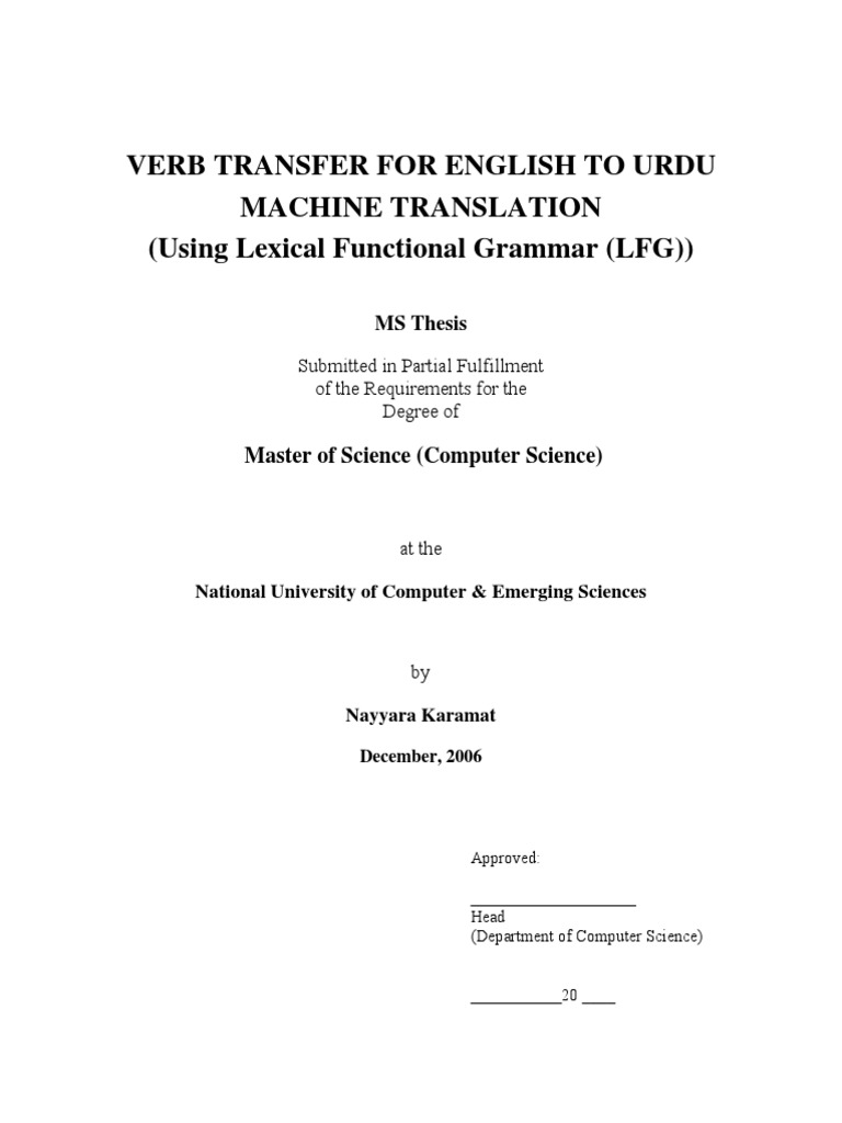 Verb Transfer For English To Urdu Machine Translation (Using Lexical ...