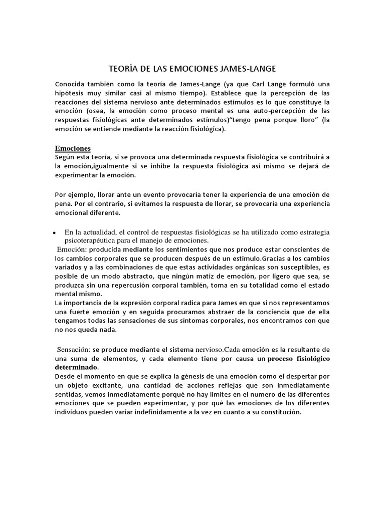 Teoría de Las Emociones James | PDF | Las emociones | Cerebro