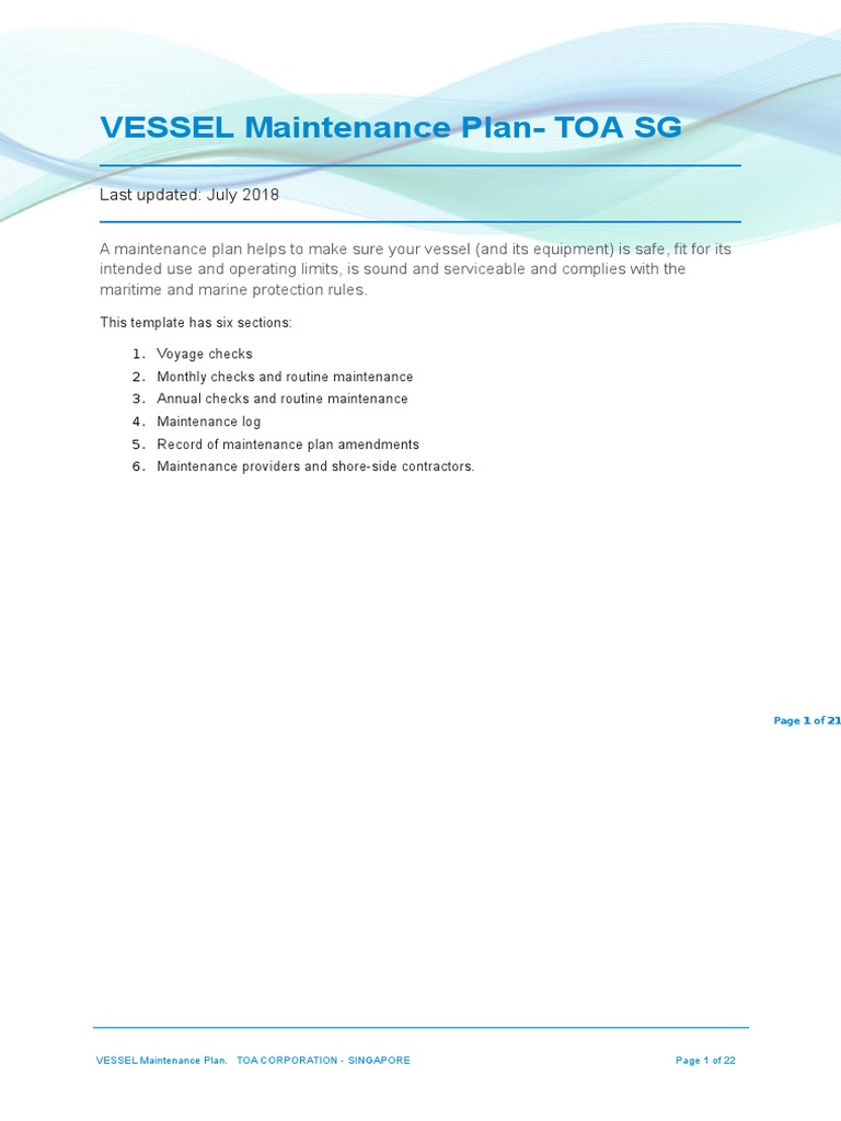 VESSEL Maintenance PlanTOA SG Last Updated July 2018 PDF Nature