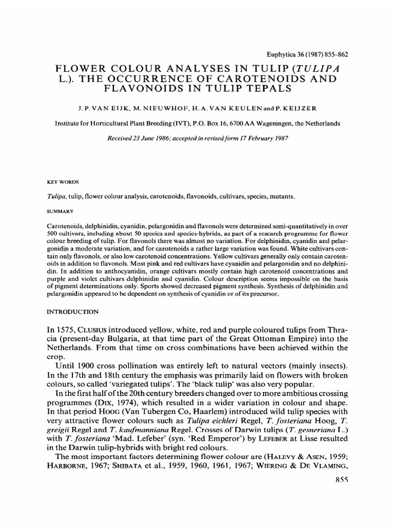 Tulip Color Analysis and Pigment Variation | PDF | Flavonoid | Tulip