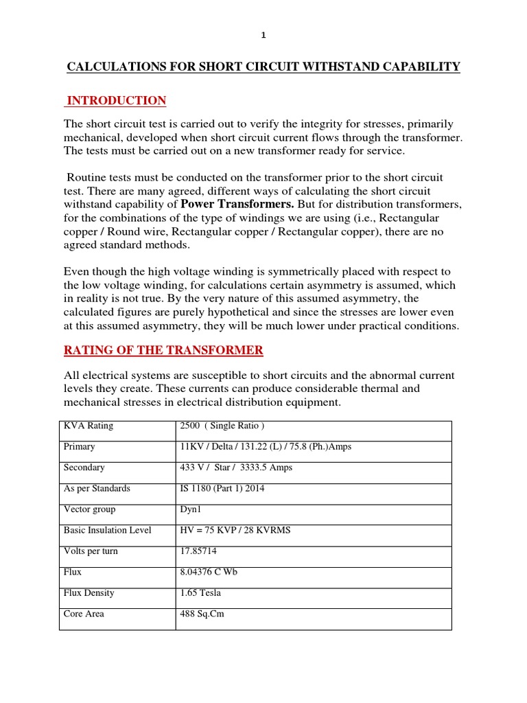 Transformer Short Circuit Calculations | PDF | Transformer | Force