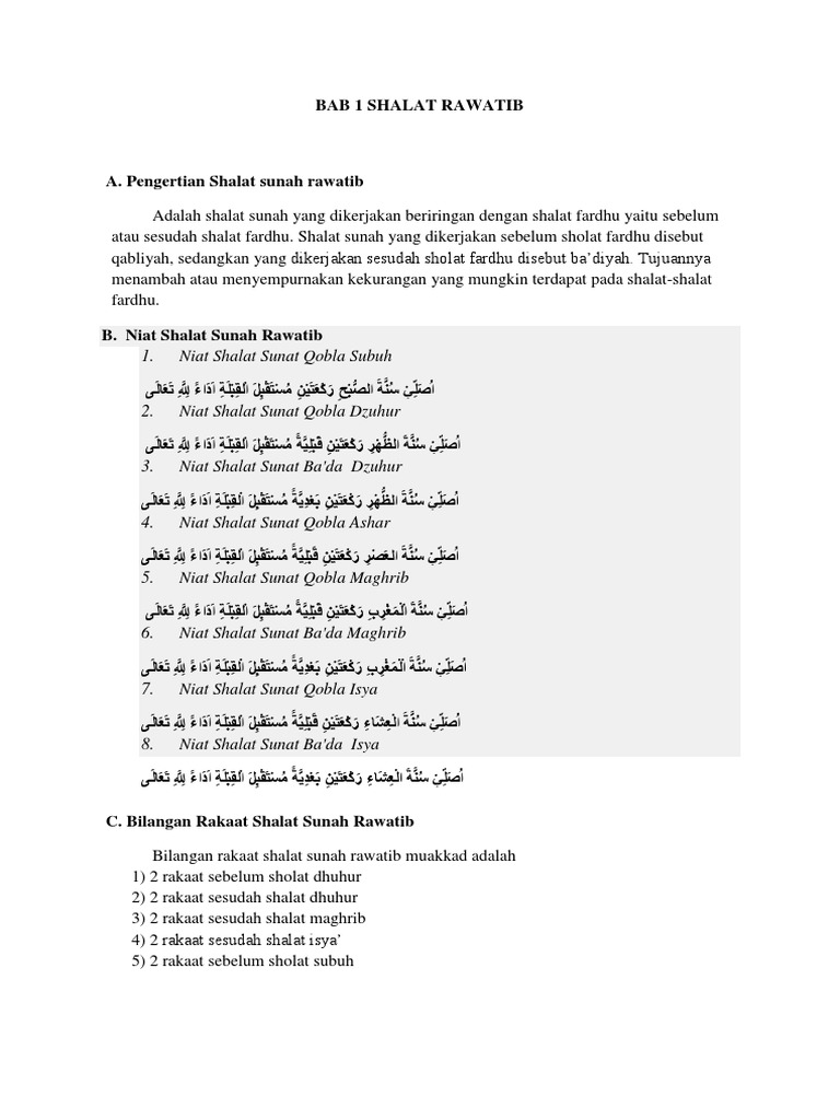 Niat Sholat Rawatib 4 Rakaat Sebelum Ashar