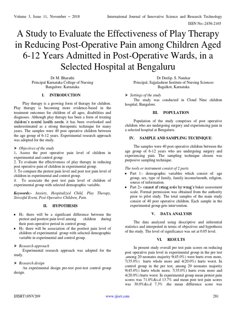 A Study To Evaluate The Effectiveness of Play Therapy in Reducing Post ...