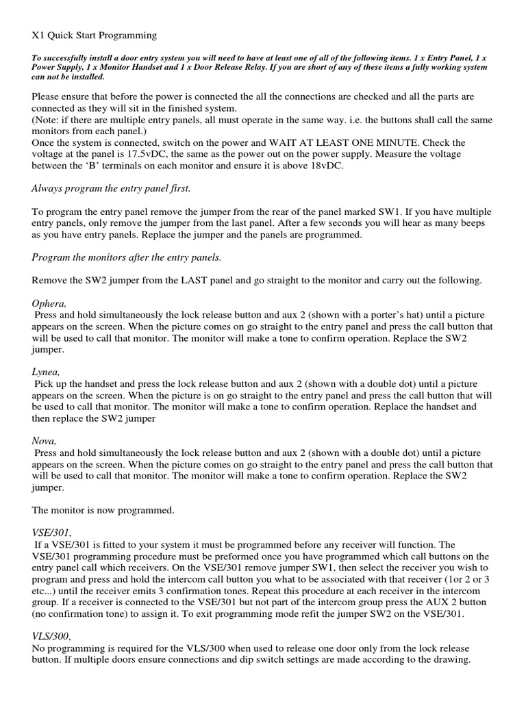 Old X1 Quick Start Programming | PDF | Equipment | Electronics