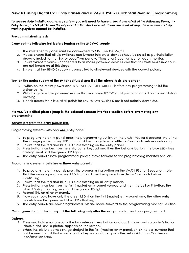 X1 Using VA01 With Digital Call Panel Quick Start Programming | PDF ...