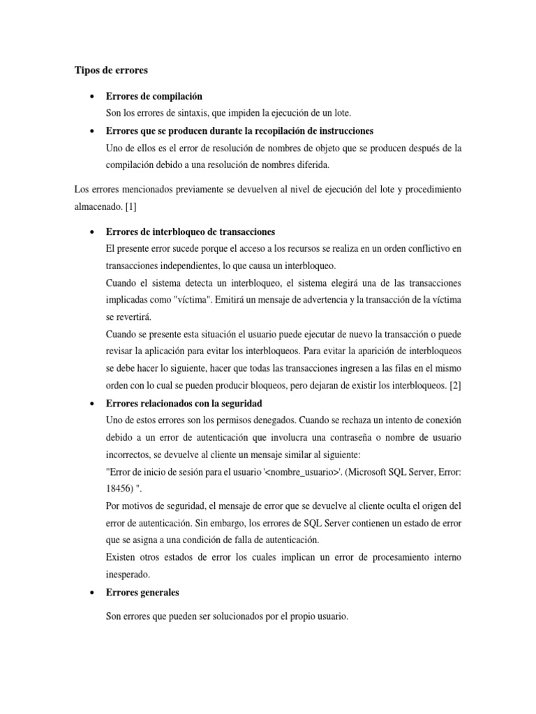 Errores comunes en SQL Server | PDF | Servidor SQL de Microsoft ...