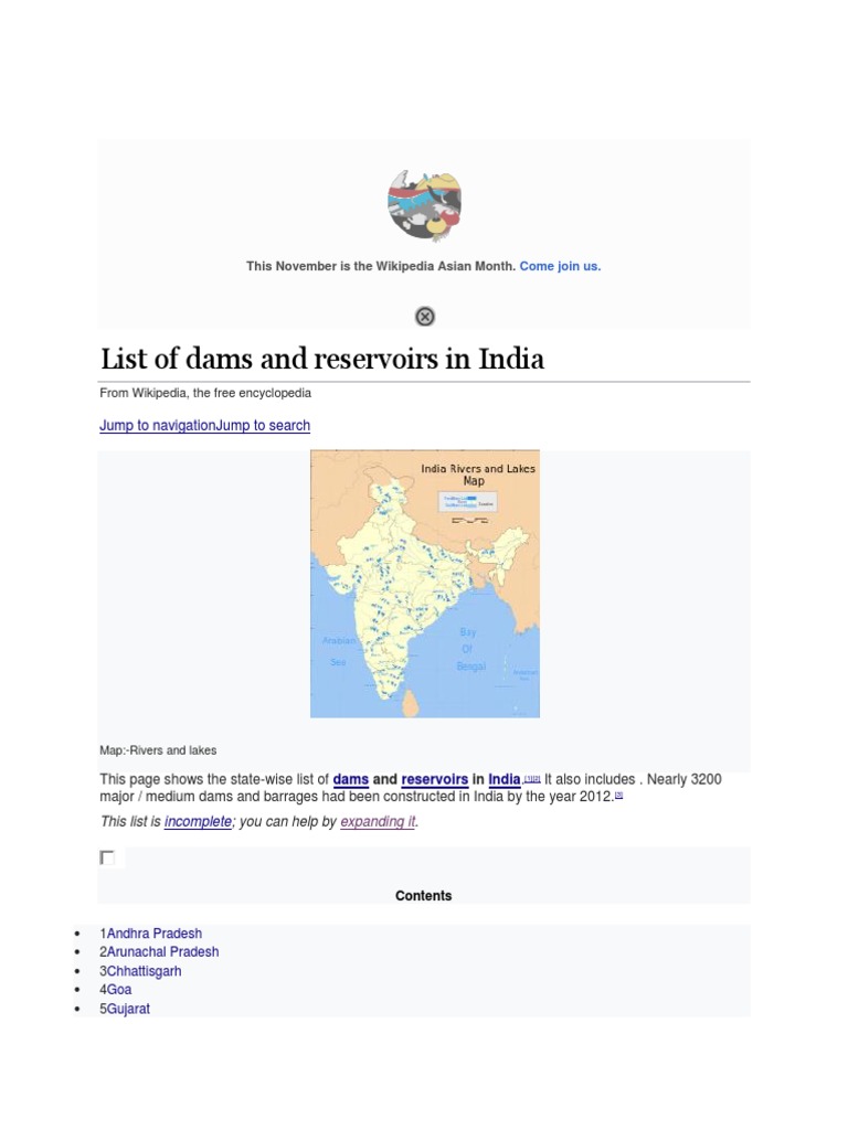 List of Dams and Reservoirs in India PDF