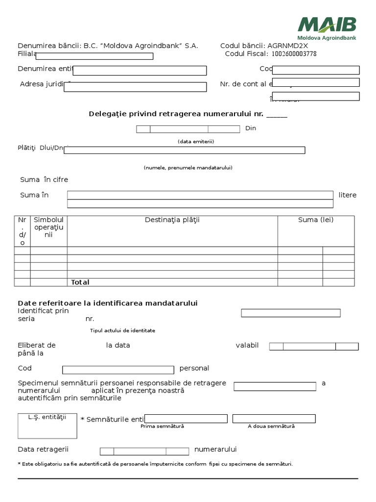 Delegatie Extragere Numerar | PDF