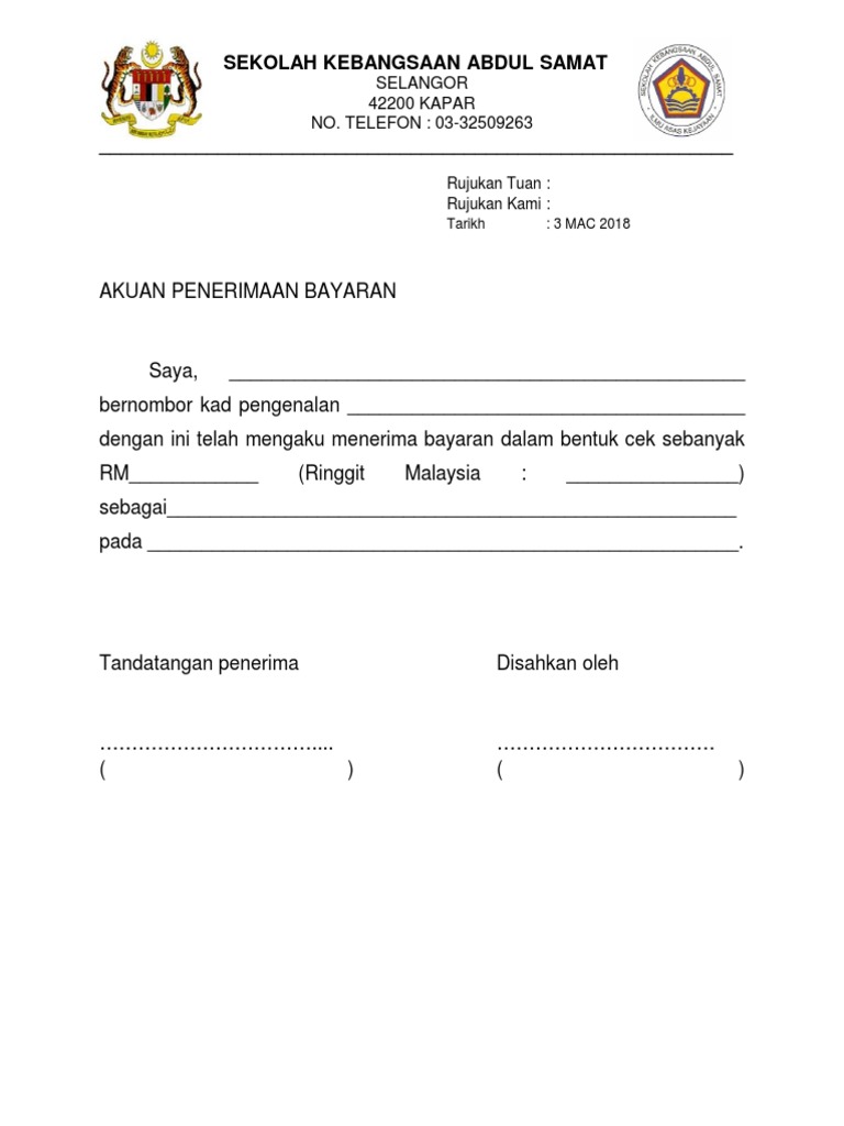 Contoh Surat Kutipan Duit Prasekolah