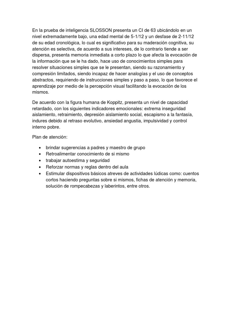 Evaluación de CI en Prueba Slosson | PDF | Relaciones personales ...
