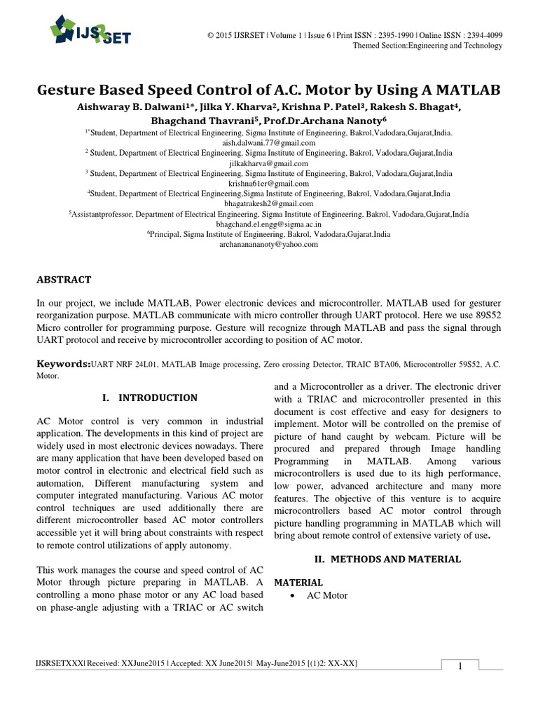 EE005 - Gesture Based Speed Control of A.C. Motor by Using A MATLAB ...