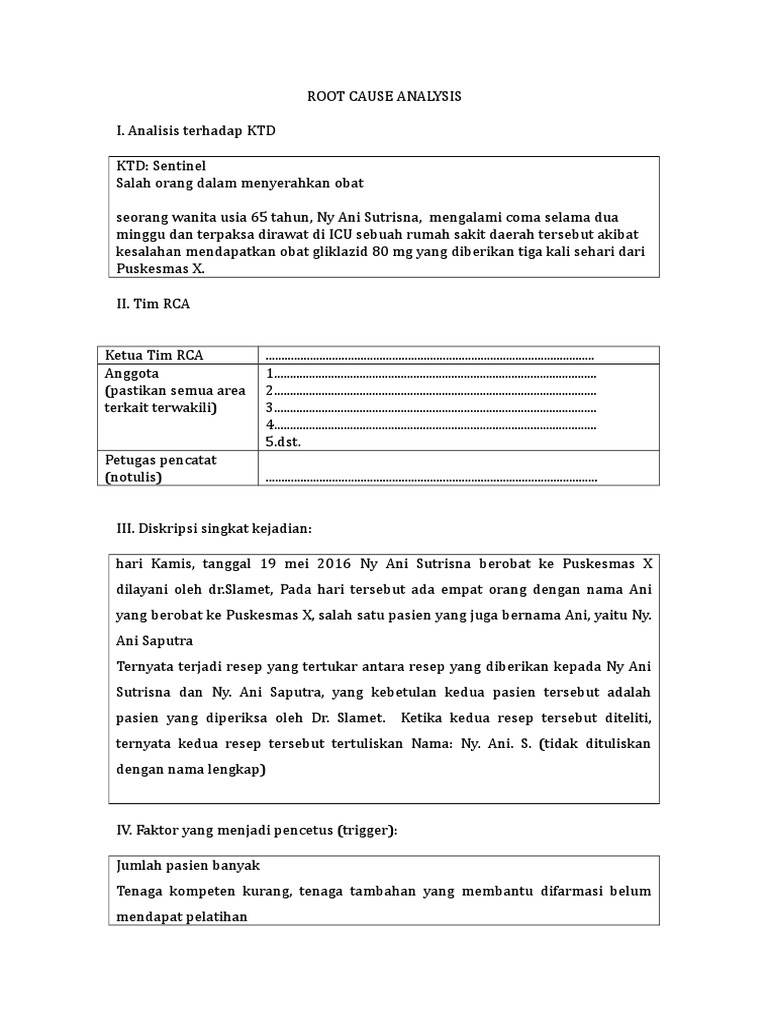 Contoh Laporan RCA Kesalahan Obat | PDF | Sains & Matematika