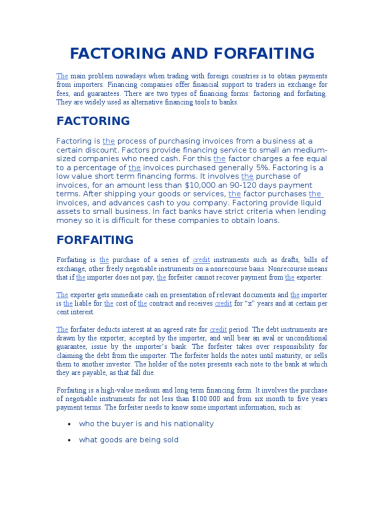Understanding Factoring and Forfaiting | PDF | Letter Of Credit ...