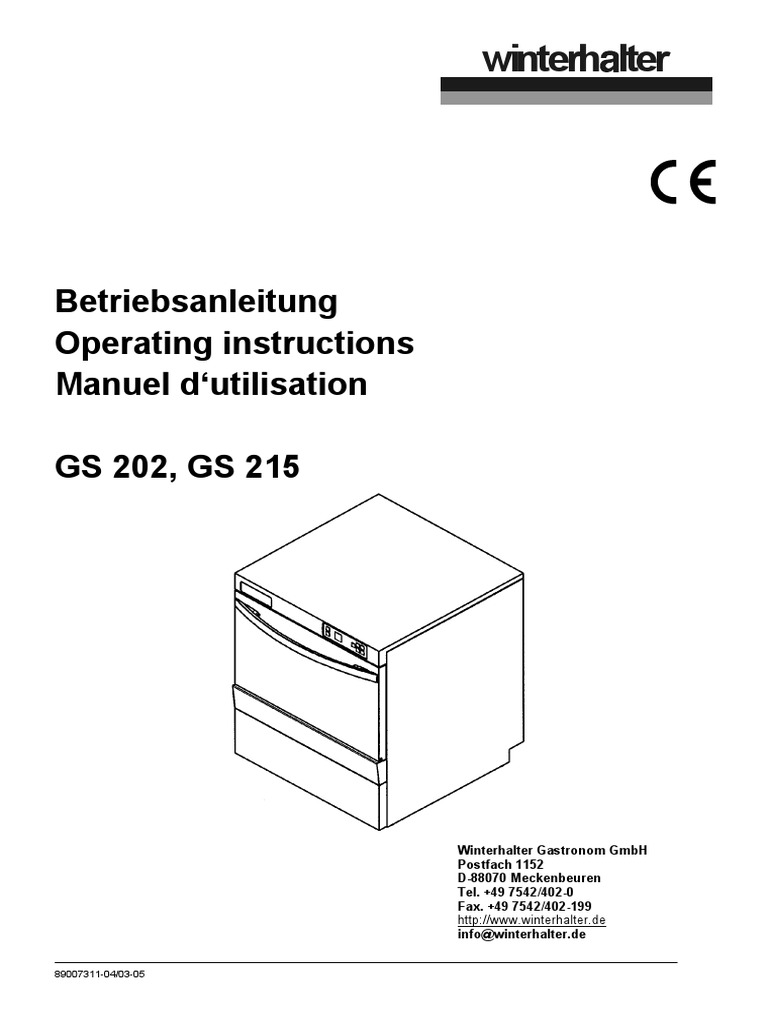Winterhalter Glasswasher Operating Instructions Gs202 Gs215 Washing