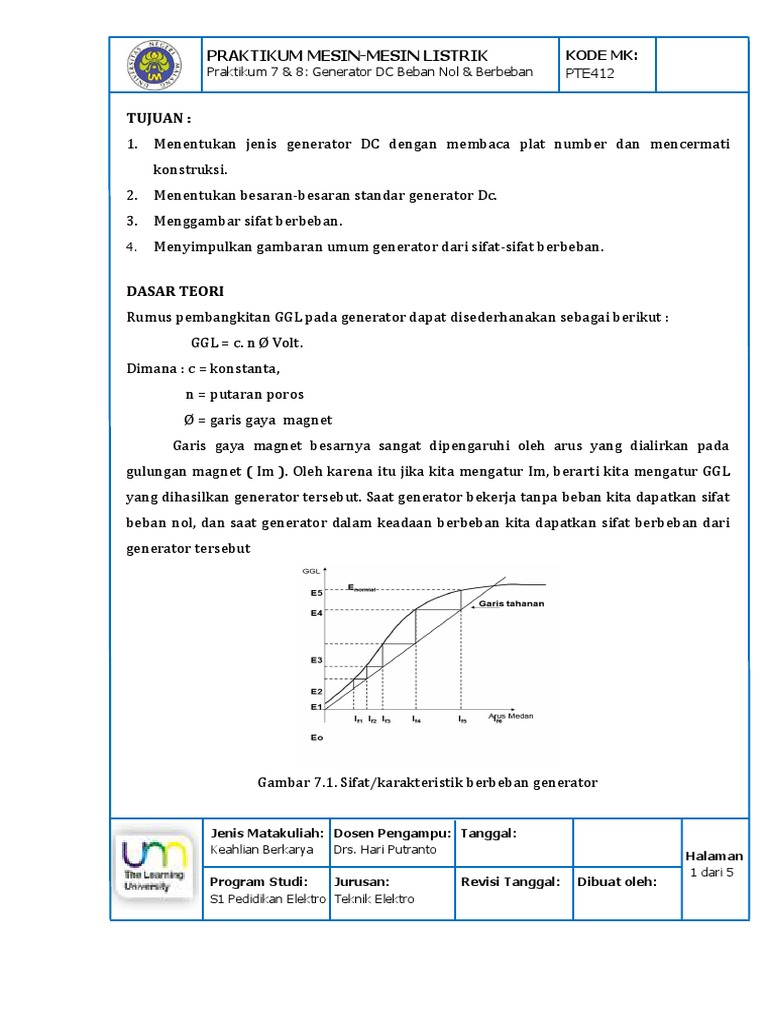 Praktikum Generator DC Beban Nol & Berbeban | PDF | Teknologi & Rekayasa