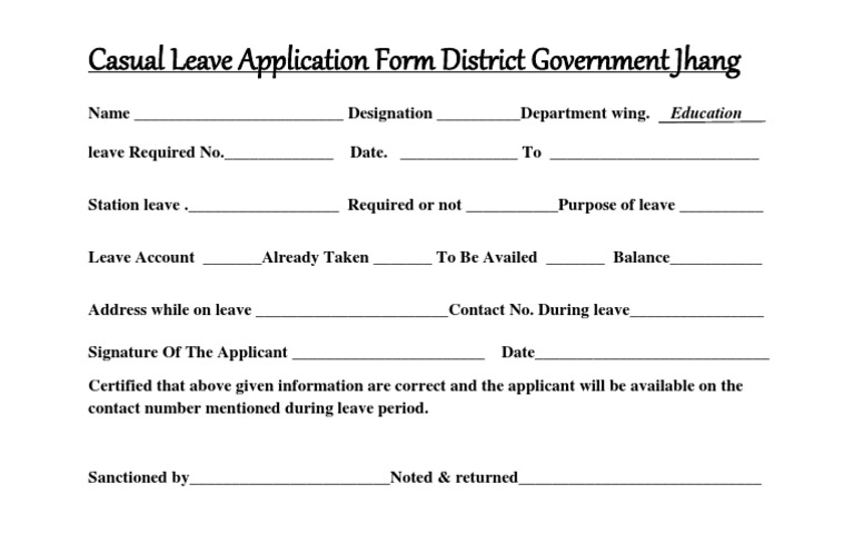 Casual Leave Application Form Jhang | PDF | Business | Finance & Money ...