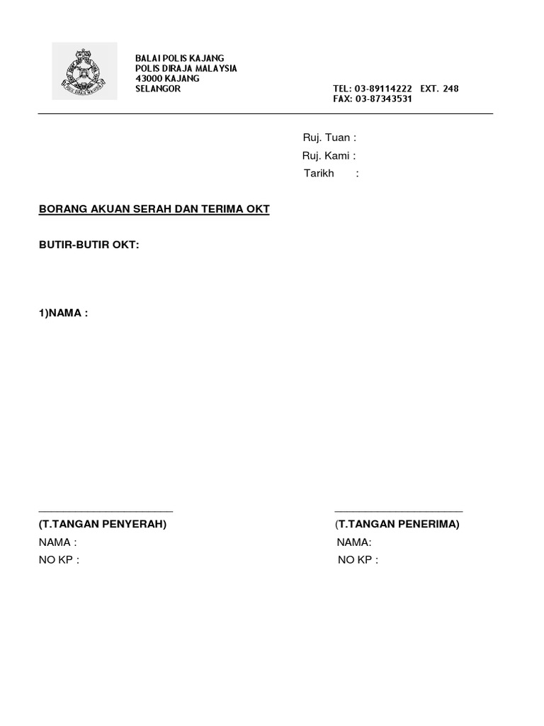 Borang Serah Menyerah