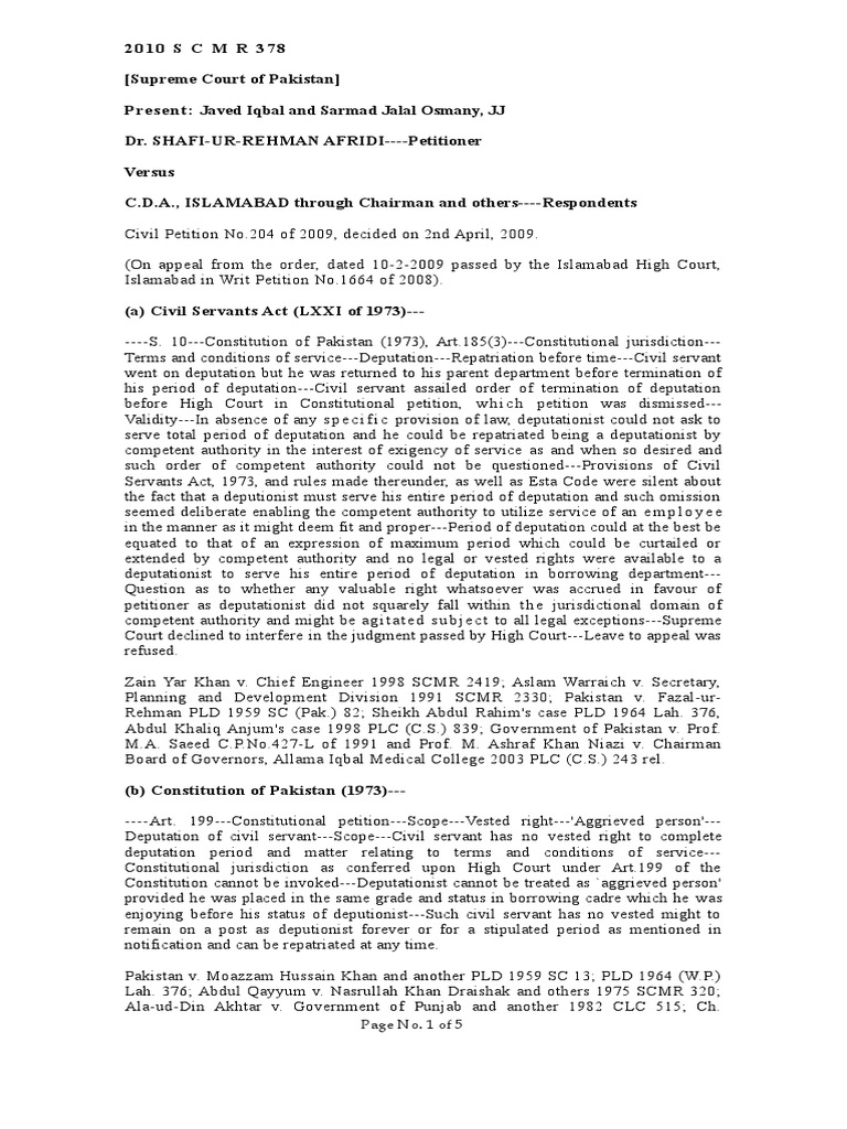 Analysis of the Repatriation of a Civil Servant from Deputation Before