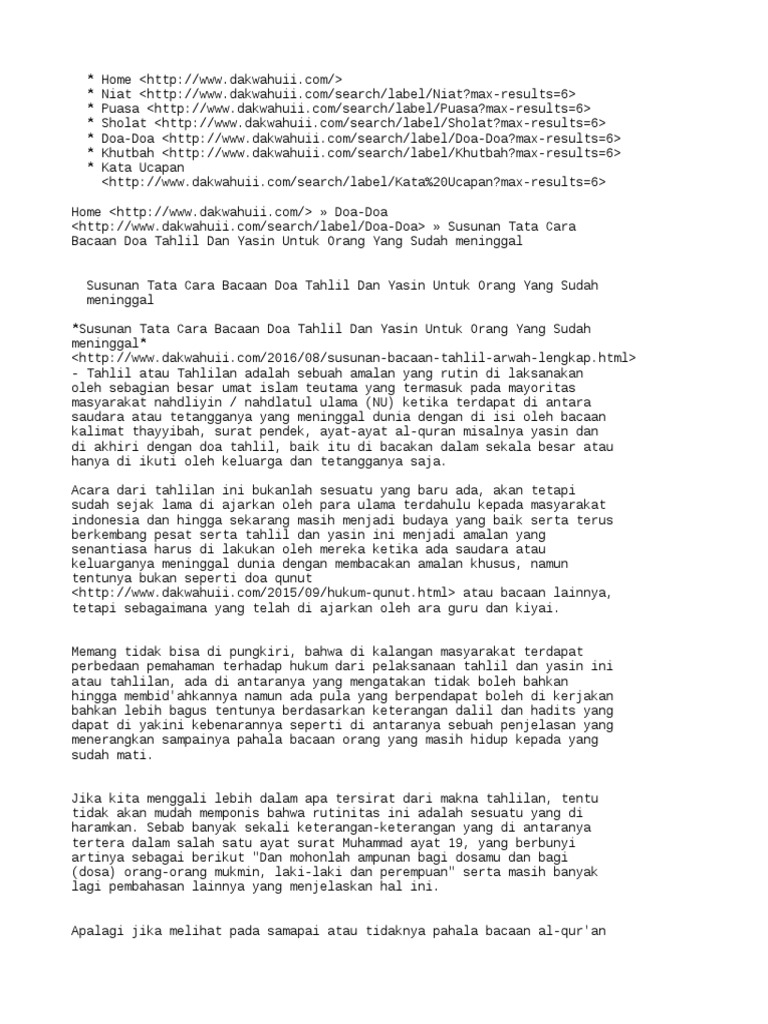 Susunan Tata Cara Bacaan Doa Tahlil Dan Yasin Untuk Orang Yang Sudah Meninggal Pdf