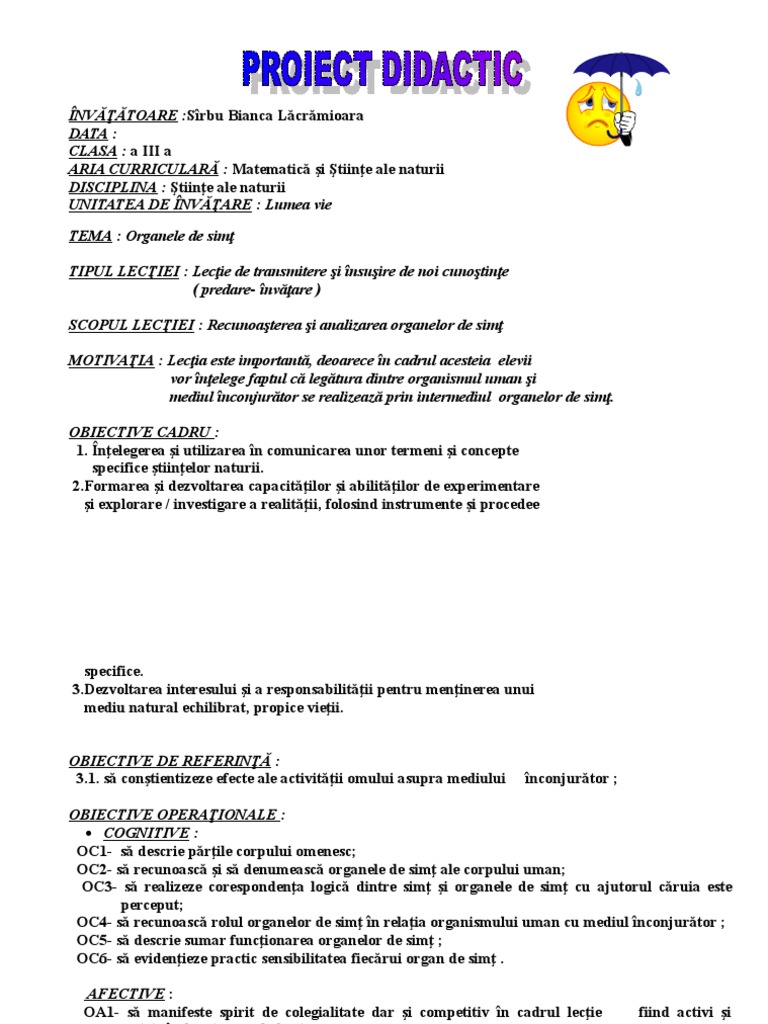 Proiect Didactic - Organele de Simt | PDF