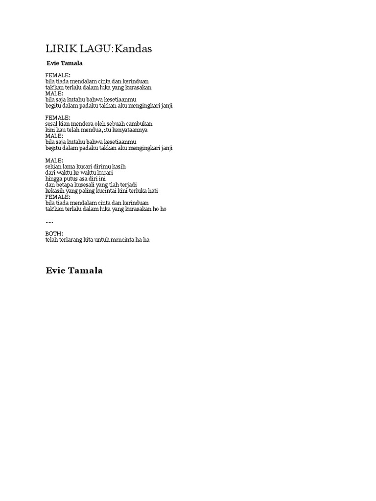 Evie Tamala Kandas Lirik