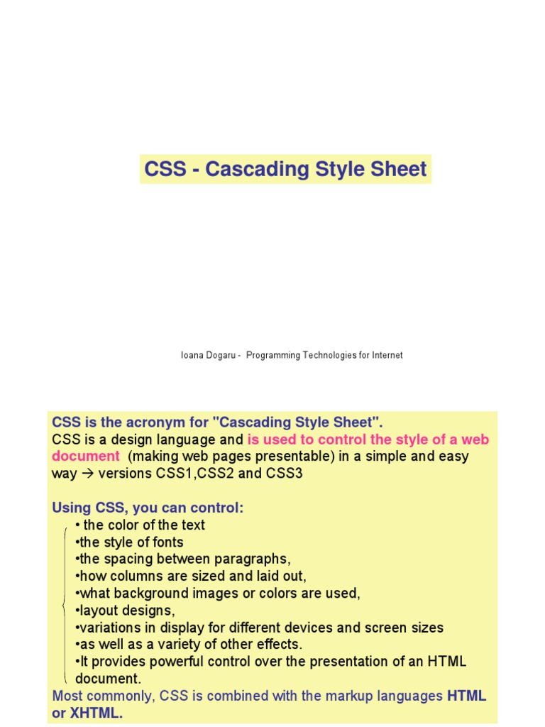 CSS - Cascading Style Sheet: Ioana Dogaru - Programming Technologies ...