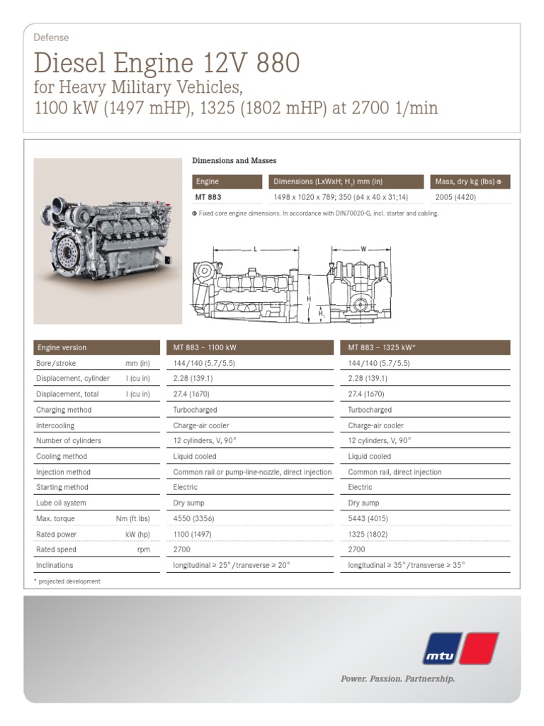 MTU 880 Specs | PDF | Engines | Horsepower
