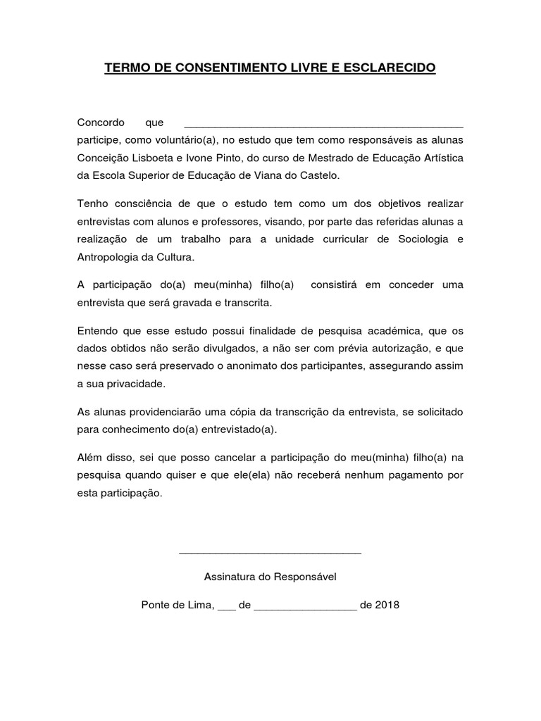 TERMO DE CONSENTIMENTO LIVRE E ESCLARECIDO.docx | Mestrado | Currículo