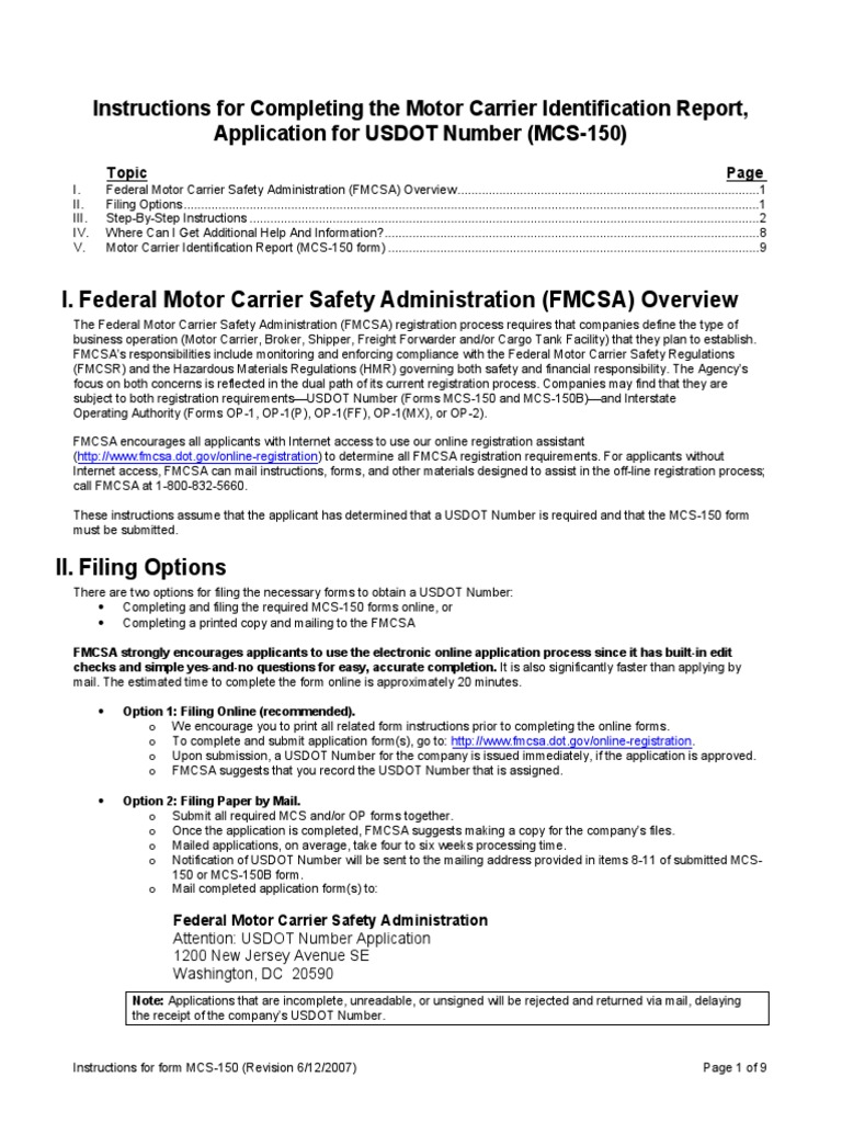 MCS 150 and Instructions 1 Dangerous Goods Common Carrier