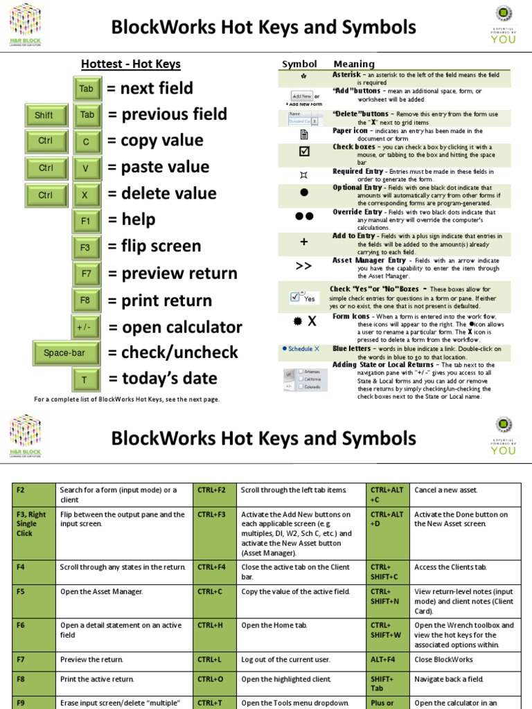 BlockWorks Hot Keys Guide | PDF | Keyboard Shortcut | Control Key