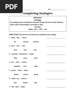 Completing Analogy Worksheet