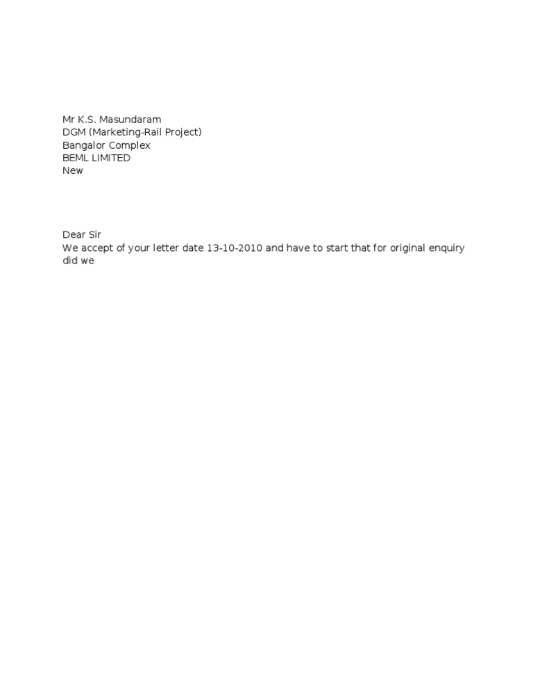 Acceptance of Original Enquiry Letter | PDF
